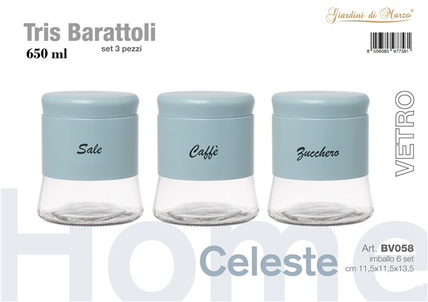 TRIS BARATTOLI 650ML CELESTE