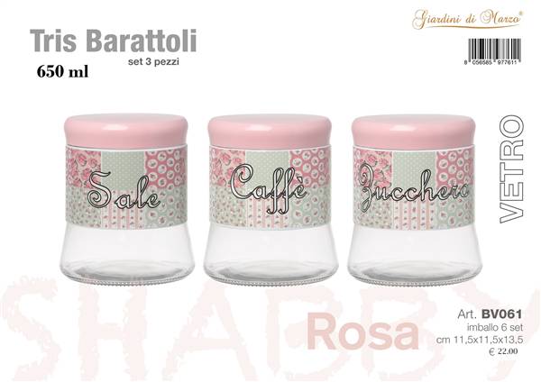 TRIS BARATTOLI 650ML SHABBY ROSA