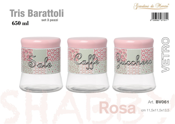 TRIS BARATTOLI 650ML SHABBY ROSA