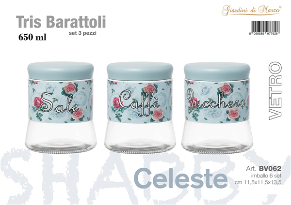 TRIS BARATTOLI 650ML SHABBY AZZURRO