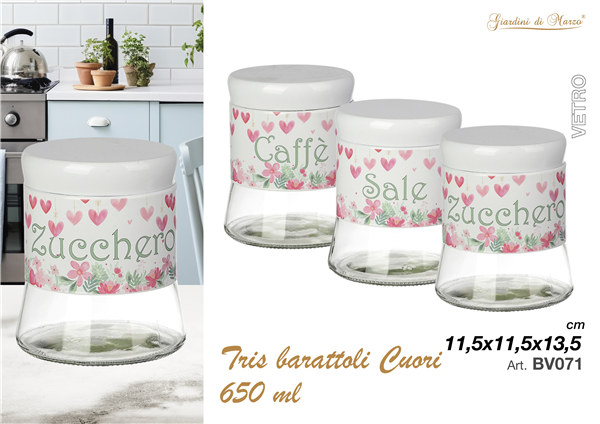 TRIS BARATTOLI CUORI ROSA 650 ML