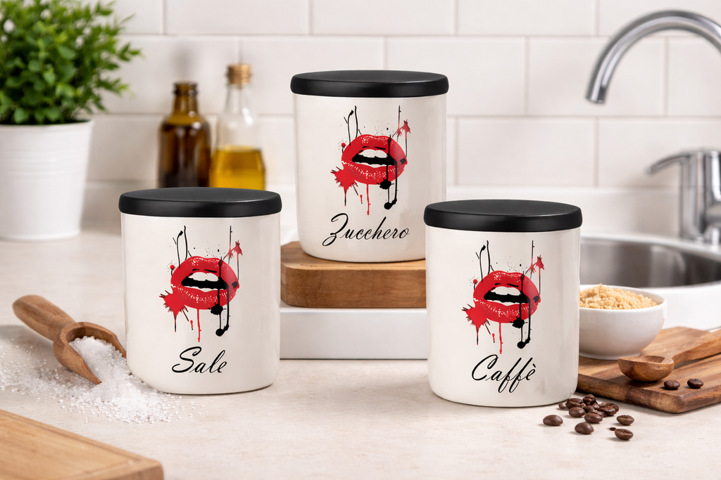 Tris Barattoli Ceramica Labbra Rossa