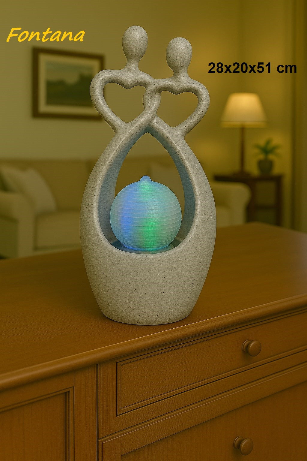 Fontana Coppia Cuori Grigia