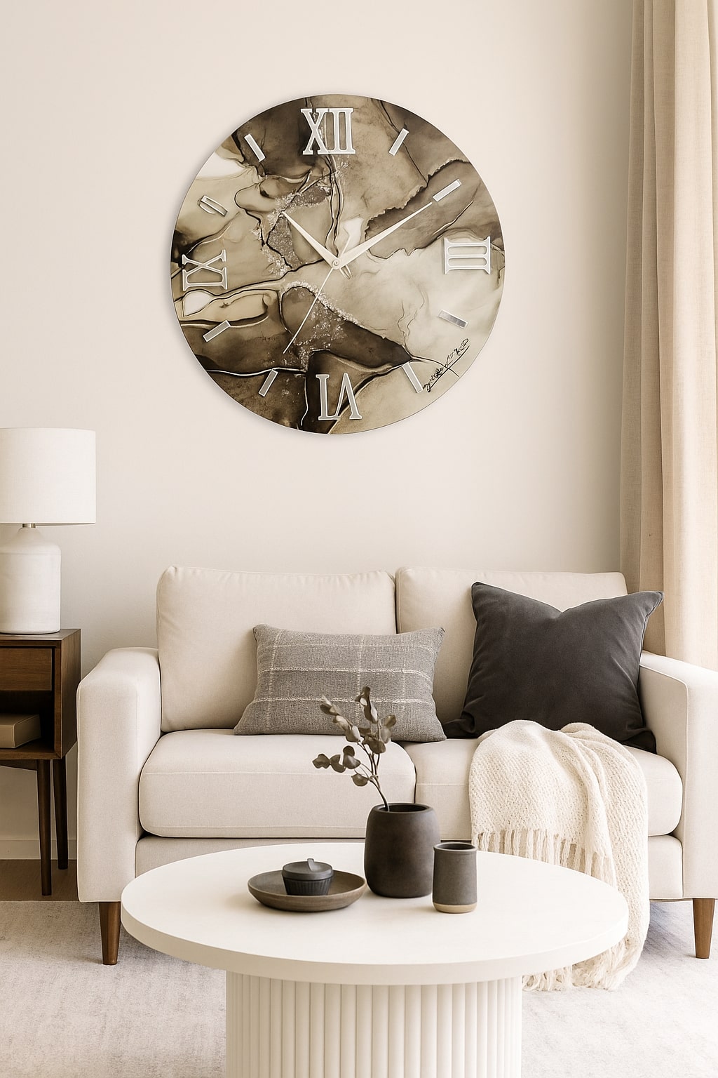 Orologio Marmo 60 Cm Grigio Scuro