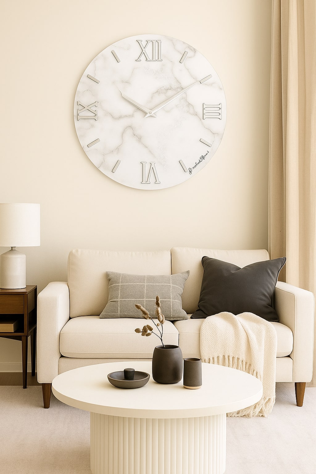 Orologio Marmo 60 Cm Grigio Chiaro