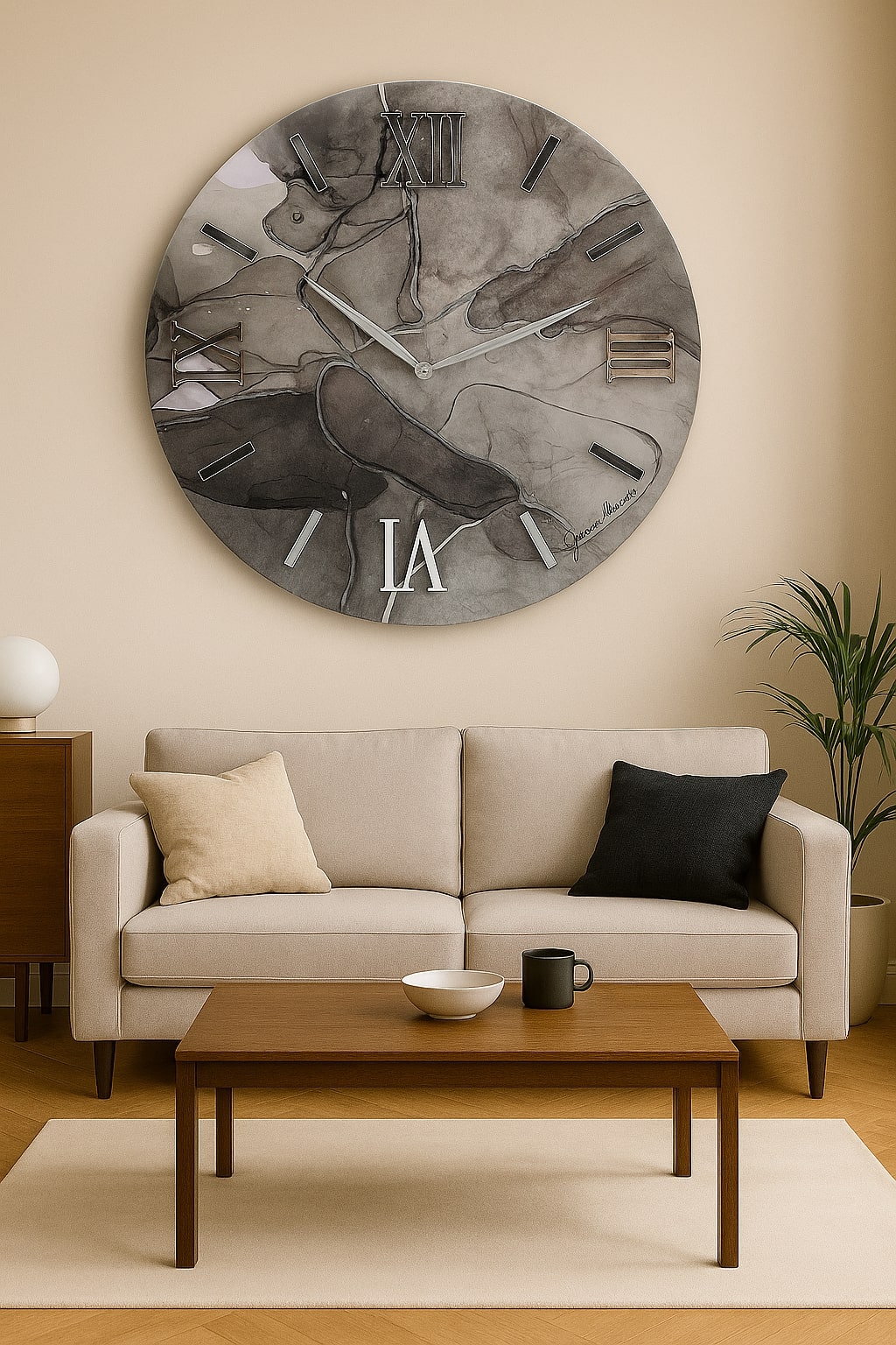 Orologio Marmo 80 Cm Grigio Scuro