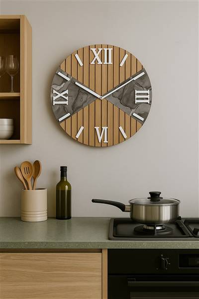 OROLOGIO TONDO MARMO GRIGIO 40 CM LEGNO