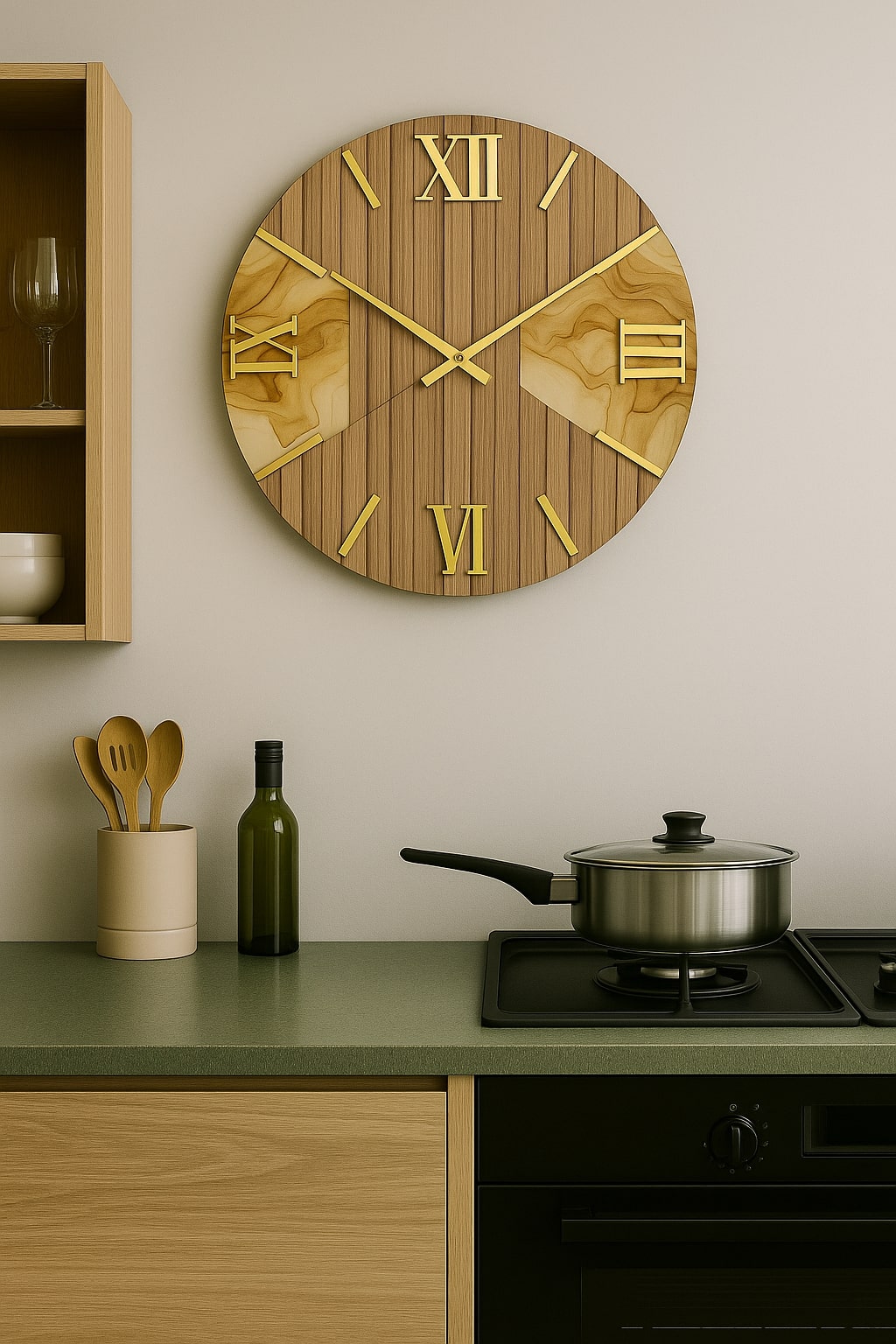 Orologio Tondo Marmo Tortora 40 Cm Legno