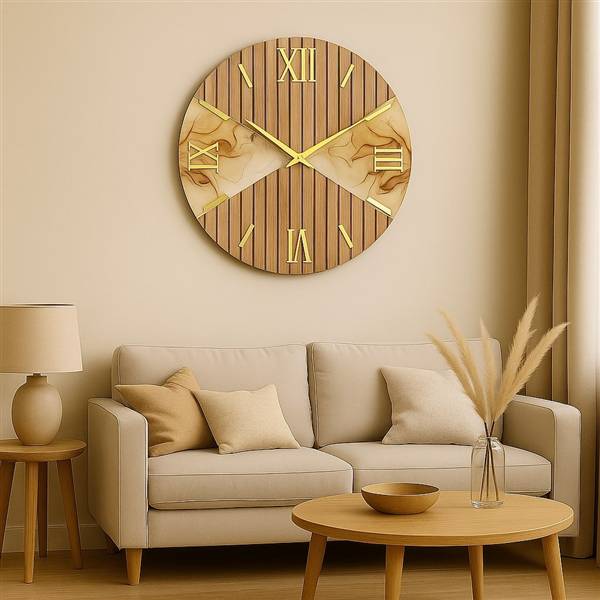 OROLOGIO TONDO MARMO TORTORA 60 CM LEGNO