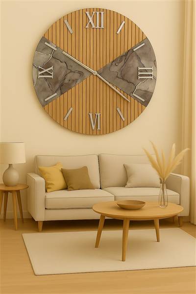 OROLOGIO TONDO MARMO GRIGIO 80 CM LEGNO