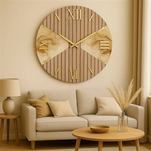 OROLOGIO TONDO MARMO TORTORA 80 CM LEGNO