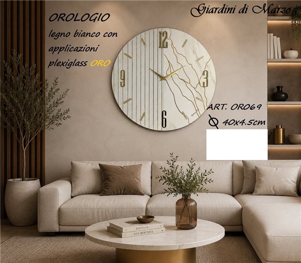 OROLOGIO LEGNO BIANCO 40 CM EFF MARM ORO