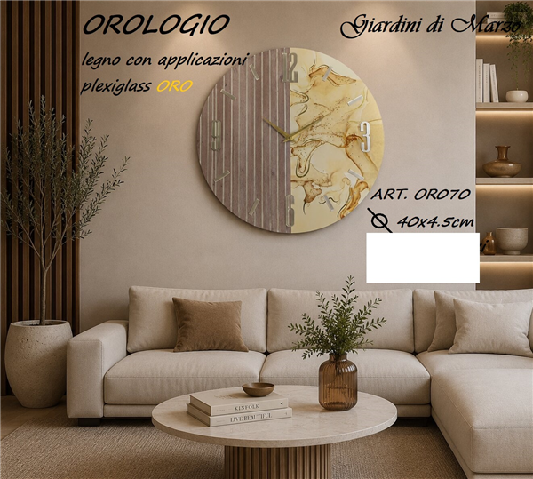OROLOGIO LEGNO 40 CM EFF. MARMO TORT
