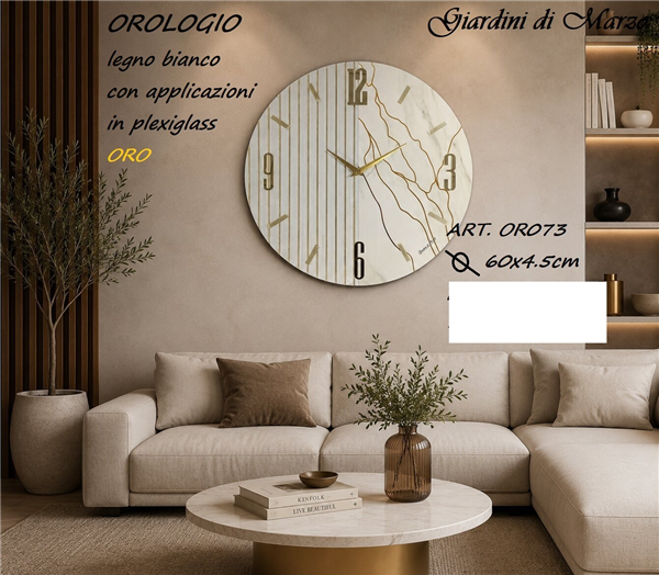 OROLOGIO LEGNO BIANCO 60CM EFF.MARMO ORO