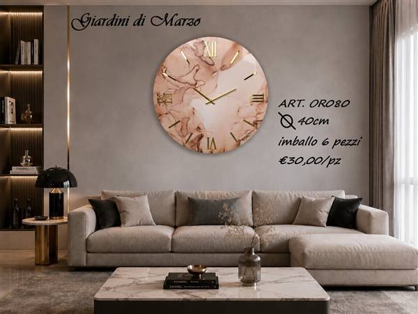 OROLOGIO LEGNO 40CM EFF MARMO TORTORA