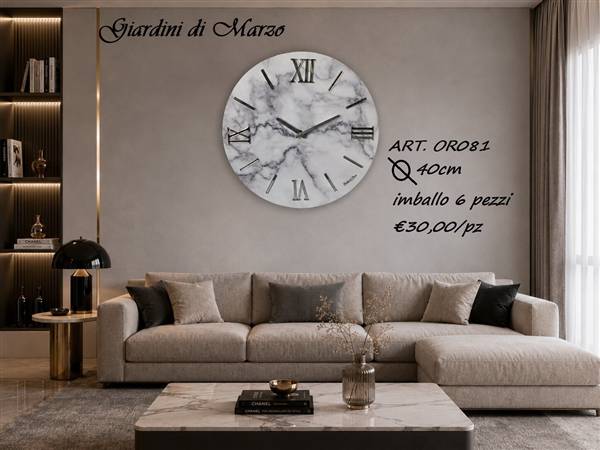 OROLOGIO LEGNO 40CM EFF MARMO LIGHT SILV