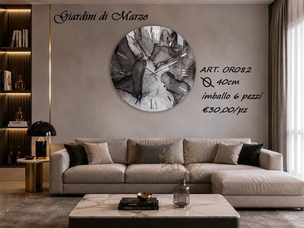 OROLOGIO LEGNO 40CM EFF MARMO SILVER