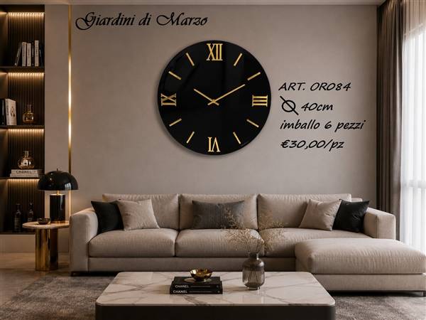 OROLOGIO LEGNO 40CM NERO LUCIDO E ORO