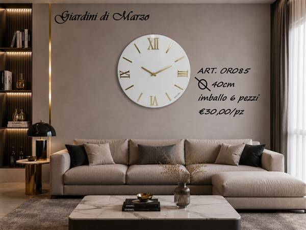 OROLOGIO LEGNO 40CM BIANCO LUCIDO E ORO