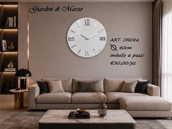 OROLOGIO LEGNO 40CM BIANCO LUCIDO E ARG