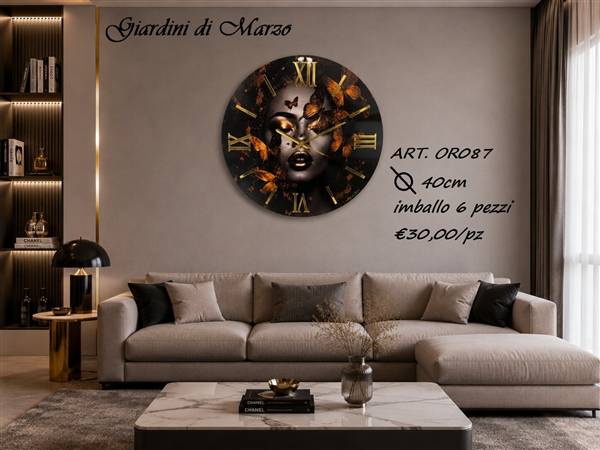 OROLOGIO LEGNO 40CM NERO LUCIDO VISO ORO