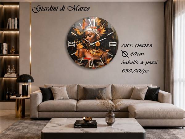 OROLOGIO LEGNO 40CM NERO LUCIDO VISO ARG