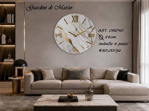 OROLOGIO LEGNO 58CM EFF MARMO GOLD