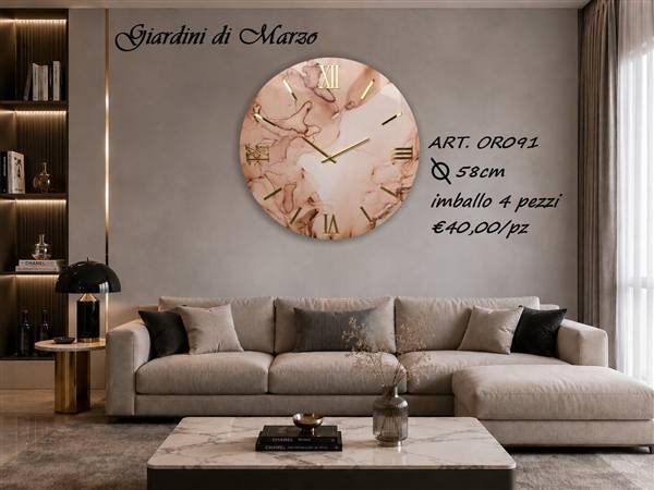 OROLOGIO LEGNO 58CM EFF MARMO TORTORA