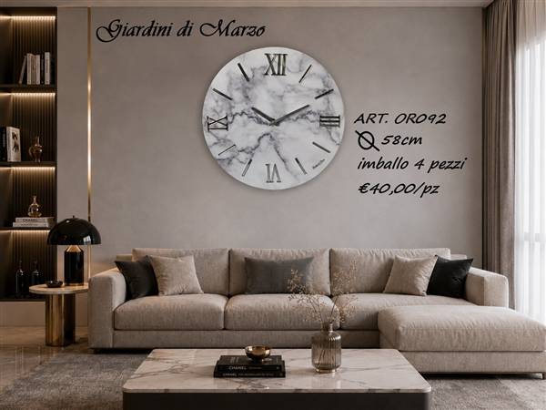 OROLOGIO LEGNO 58CM EFF MARMO LIGHT SILV