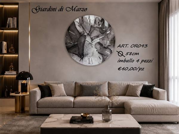 OROLOGIO LEGNO 58CM EFF MARMO SILVER
