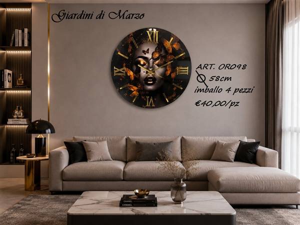 OROLOGIO LEGNO 58CM NERO LUCIDO VISO ORO