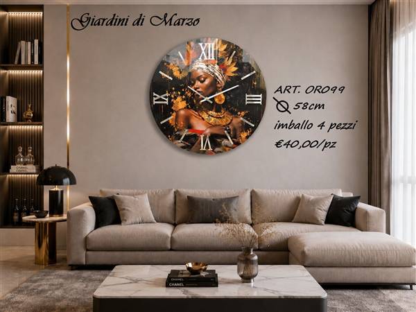 OROLOGIO LEGNO 58CM NERO LUCIDO VISO ARG