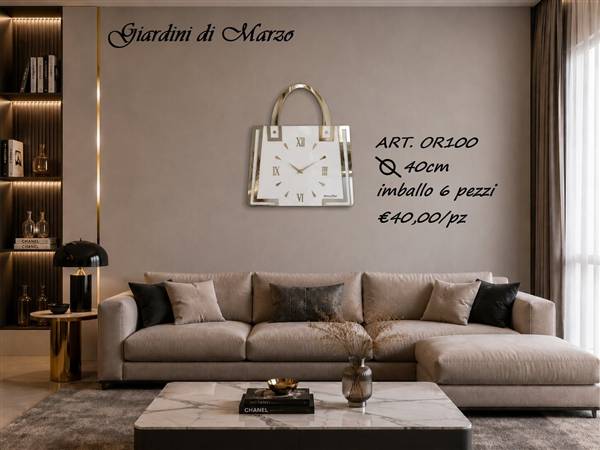 OROLOGIO LEGNO 40CM BORSA BIANCO E ARG