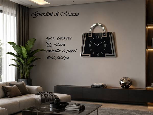 OROLOGIO LEGNO 40CM BORSA NERO E ARG