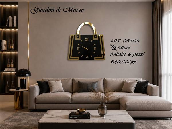 OROLOGIO LEGNO 40CM BORSA NERO E ORO