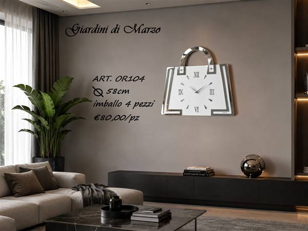 OROLOGIO LEGNO 58CM BORSA BIANCO E ARG
