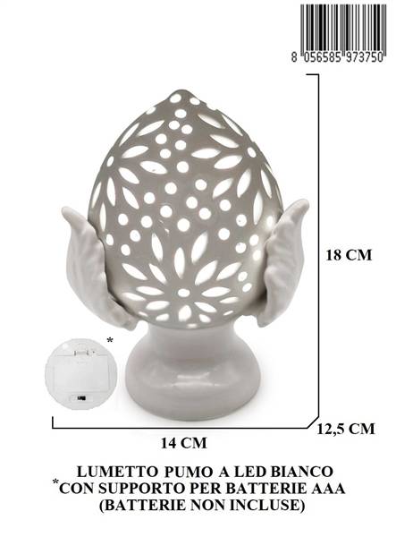 LUMETTO PUMO BIANCO C/LED A BATTERIE
