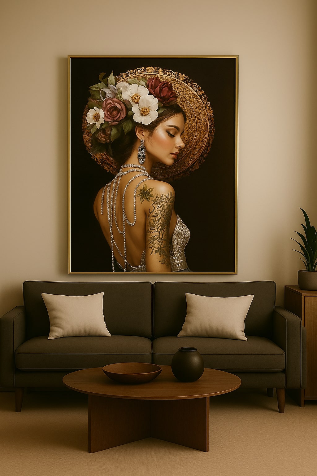 Quadro Donna Tatuata Profilo Dx