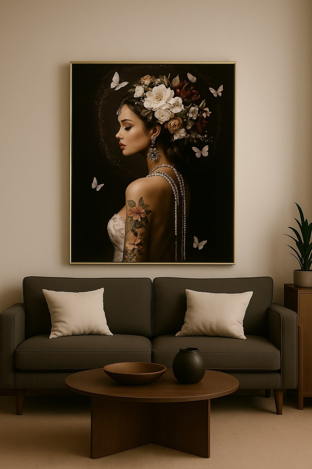 Quadro Donna Tatuata Profilo Sx