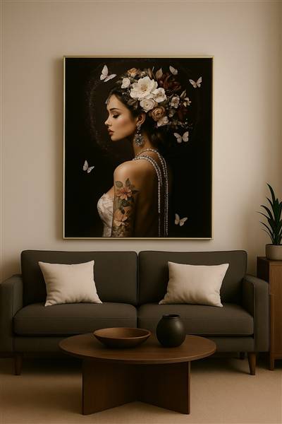 QUADRO DONNA TATUATA PROFILO SX
